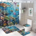 thumbnail image 1 of 4Pcs Abstract Ocean Shower Curtain Sets, Bath Mat and Rugs, Fantasy Coral Sea Turtle Jellyfish Shower Curtain with Hooks for Bathroom, 1 of 8