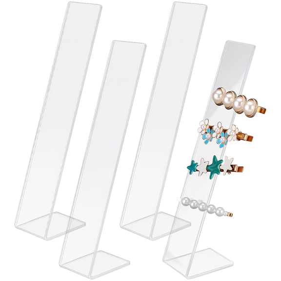 4Pcs Acrylic Hair Clip Stand Barrette Holder Display L Shaped Rectangle 1.5 x 2 x 7.5 Inch Blank Hairpin Storage Organizer Rack