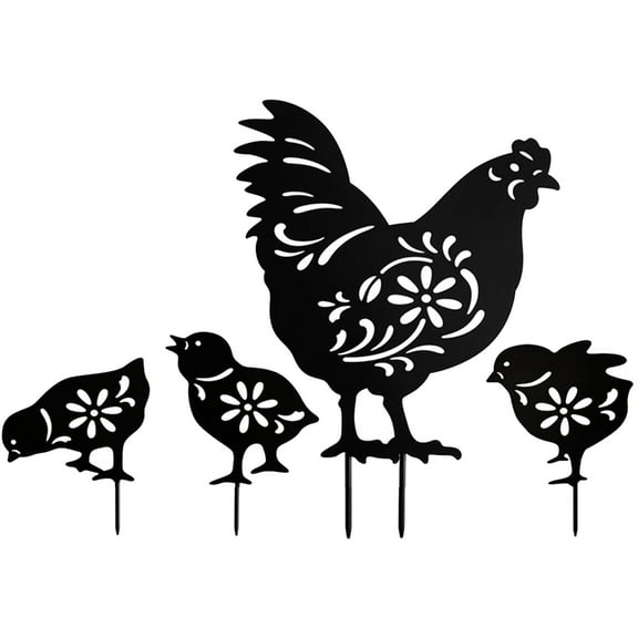 4Pcs Acrylic Hollowed Chicken Stake Garden Art Set Outdoor Hen Chick Sculpture For Lawns Patio Yard Decoration