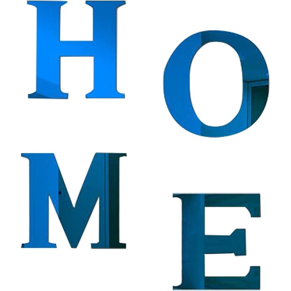 4Pcs Acrylic Mirror Home Sign Letters 3D Wall Sticker Wall Art Decals Decor Self Adhesive Removable Eco-Friendly for Home Kitchen Bedroom Living Room Bathroom Decoration Blue Black