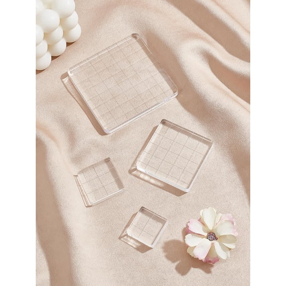 4Pcs Acrylic Stamp Block Acrylic Clear Stamping Stamp Block Square Display Block Set Props for DIY Scrapbooking Crafts Card Making 25-75x25-75x8mm