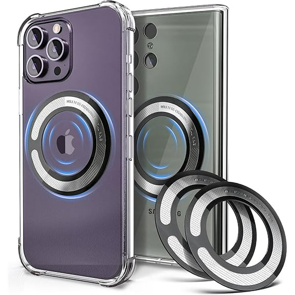 4Pcs Adapter Ring for Magsafe, Magnet Adapter, Magsafe Sticker with 3M Adhesive, Black Metal Loop for Wireless Charger/Card Wallet/Car Mount/Battery Pack/Socket Grip, Compatible with All Phone