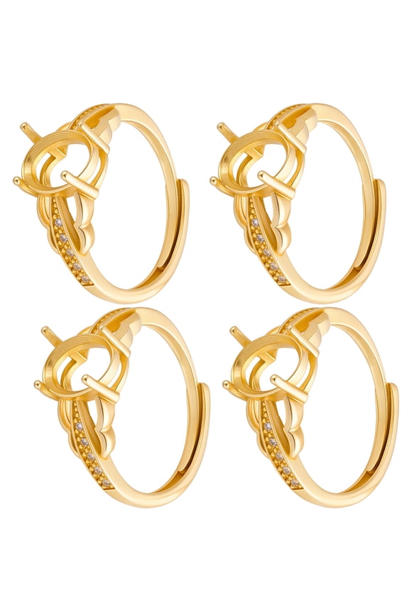 4Pcs Adjustable Brass Finger Ring Components 4 Claw Prong Ring Settings Oval Matte Gold Color Tray: 8.5x7mm 2.5mm Size 6 1/4(16.7mm) DIY