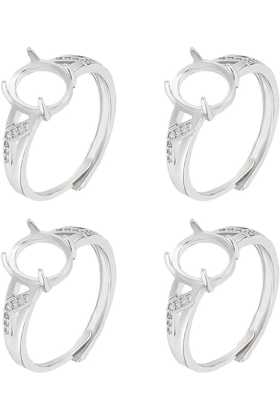 4Pcs Adjustable Brass Finger Ring Components 4 Claw Prong Ring Settings with Clear Cubic Zirconia Platinum Inner Diameter: 17mm