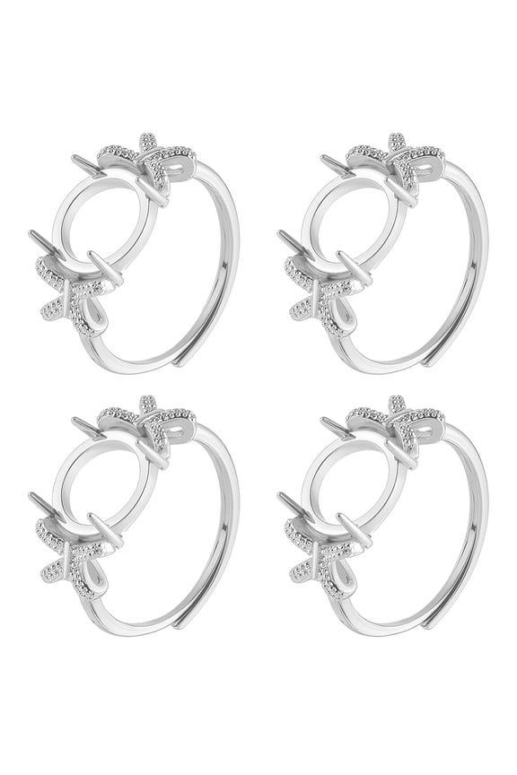 4Pcs Adjustable Brass Finger Rings Components Prong Ring Settings Round Platinum Tray: 10x10mm Inner Diameter: 18mm 10mm DIY