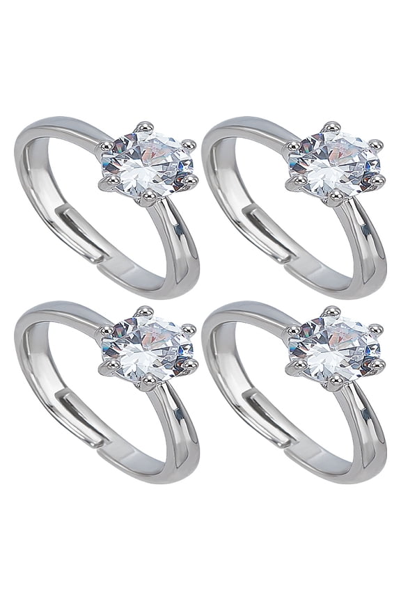 4Pcs Adjustable Brass Micro Pave Cubic Zirconia Finger Rings for Women Platinum Inner Diameter: 16.6mm