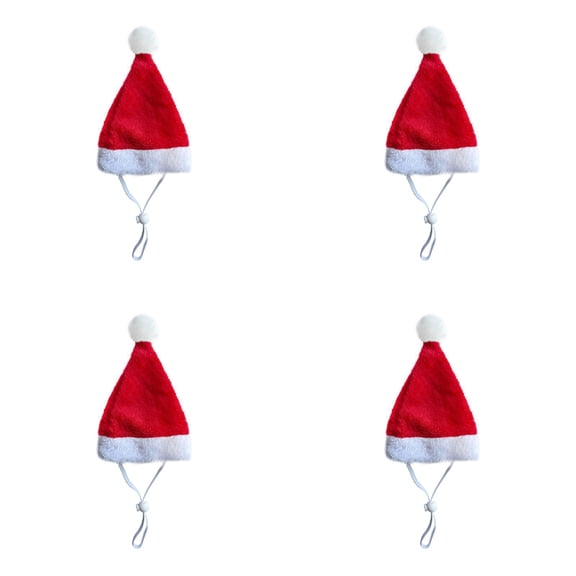4Pcs Adjustable Christmas Santa Hat for Dogs Cats, Festive Holiday Pet Accessory with 3D Design, Cute Xmas for Small Medium Large Pets, Winter Photo Prop 7.9 Inch Red