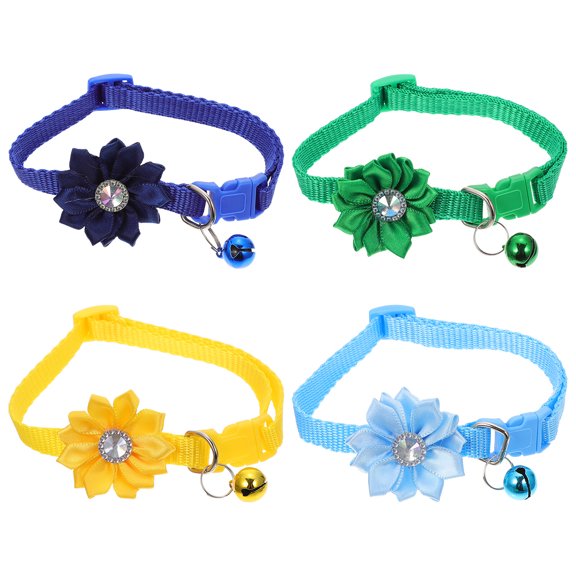 Milisten 4Pcs Adjustable Pet Collar Flower Design PVC with Bell Assorted Color for Pet Parties