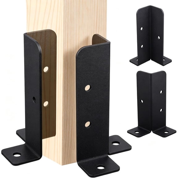 4Pcs Adjustable Deck Post Anchor Base Brackets Fit 1.5x1.5,2x2,2x4,4x4 Post,Heavy Duty Reversible Wood Fence Post Base Brackets kit for Pergola Railing Mailbox