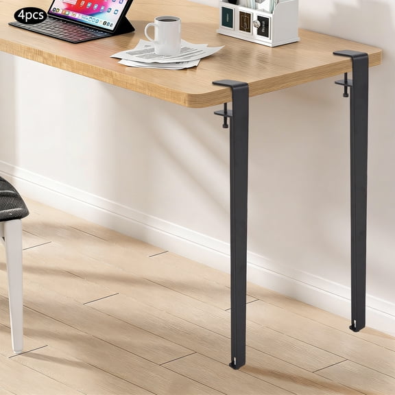 4Pcs Adjustable Table Legs 28in Table Clamp Legs F-Shape Dining Desk Legs with Foot Pads Metal TabIe Stand Suitable Table Boards Thickness Within 4.5cm/1.77in (Black)