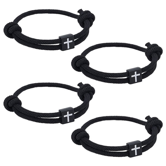 4Pcs Adjustable Woven Rope Bracelets Alloy shaped Woven Bracelets Black Handmade Rope Bracelet with Sliding Knot for Men Women Jewelry Making DIY Craft Valentine's Day Gift DIY