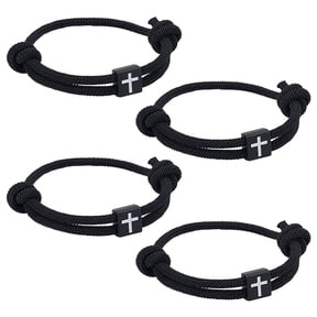 4Pcs Adjustable Woven Rope Bracelets Alloy shaped Woven Bracelets Black Handmade Rope Bracelet with Sliding Knot for Men Women Jewelry Making DIY Craft Valentine's Day Gift DIY