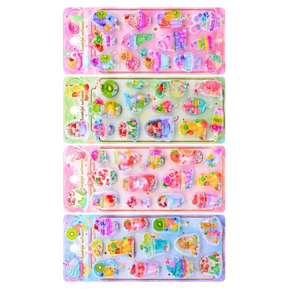 4Pcs Adorable Silicone Wobbly Water Stickers With Glitters Perfect For Phone Case Teen Diaries Stationery DIYer Projects