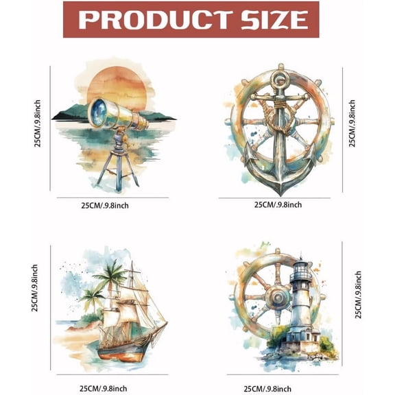 4Pcs Adventure Iron On Transfers Watercolor Lighthous Sailboat Heat Transfer Decals for T Shirts Iron on Patches Stickers Washable Heat Transfer Paper for Hoodies T-Shirt Jackets Decor
