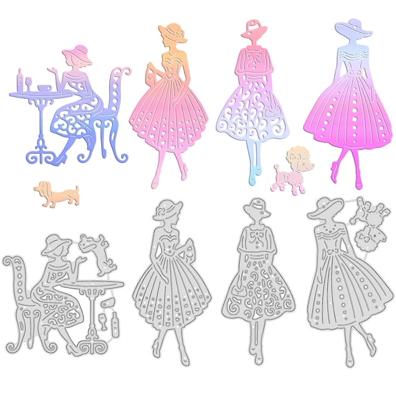 4Pcs Afternoon Tea Lady Metal Cutting Dies Elegant Women Die Cuts for DIY Scrapbooking Wedding Birthday Valentine's Day Cards Making