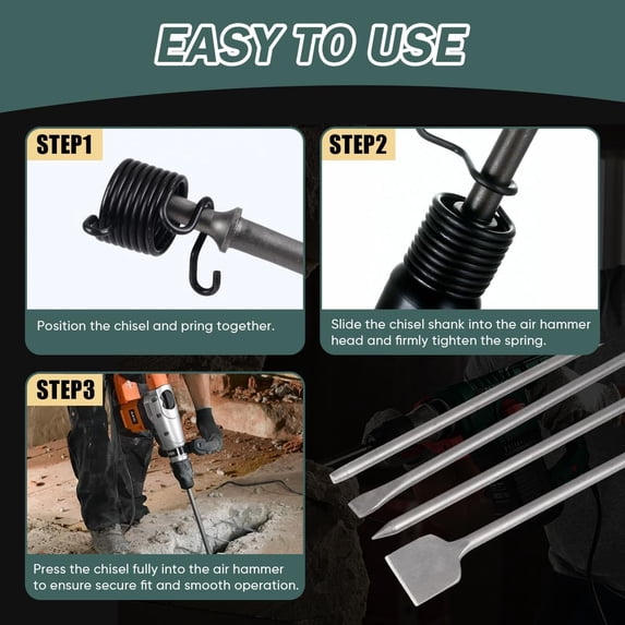 4Pcs Air Hammer Chisel Bits, 17.7 Inch Long Air Flat Chisels, Pneumatic ...
