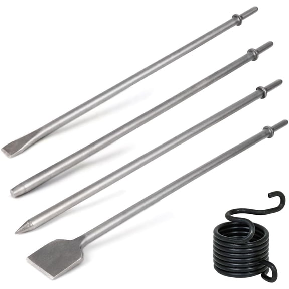 4Pcs Air Hammer Chisel Bits, 17.7 Inch Long Air Flat Chisels, Pneumatic Cold Chisel and Taper Punch, 2 Inch Wide Air Scraper Hammer Attachments for Concrete and Tile (17.7 Inch)