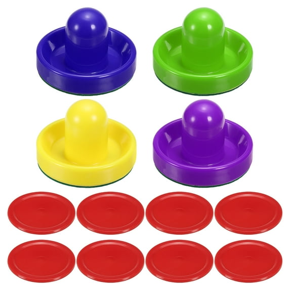 4Pcs Air Hockey Pusher 96mm with Pad and 8Pcs Air Hockey Pucks, Handles Paddle Replacement Accessory