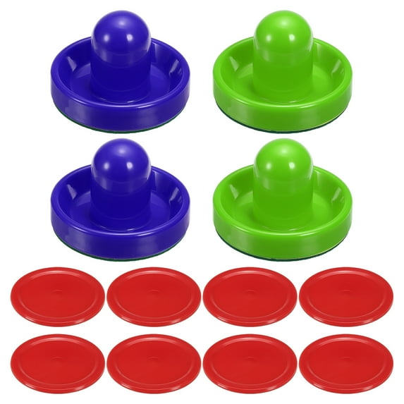 4Pcs Air Hockey Pusher 96mm with Pads and 8Pcs Air Hockey Pucks, Handles Paddles Replacement Accessory