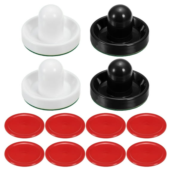 4Pcs Air Hockey Pushers 96mm with Pads and 8Pcs Air Hockey Pucks, Handle Paddles Replacement Accessory