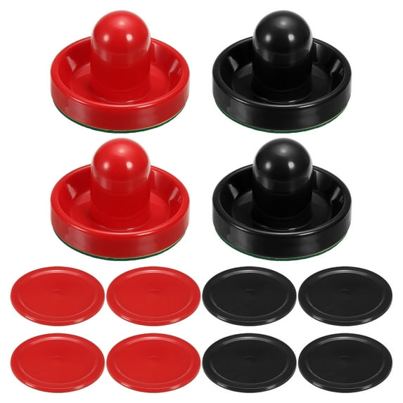 4Pcs Air Hockey Pushers 96mm with Pads and 8Pcs Air Hockey Pucks, Handles Paddles Replacement Accessories