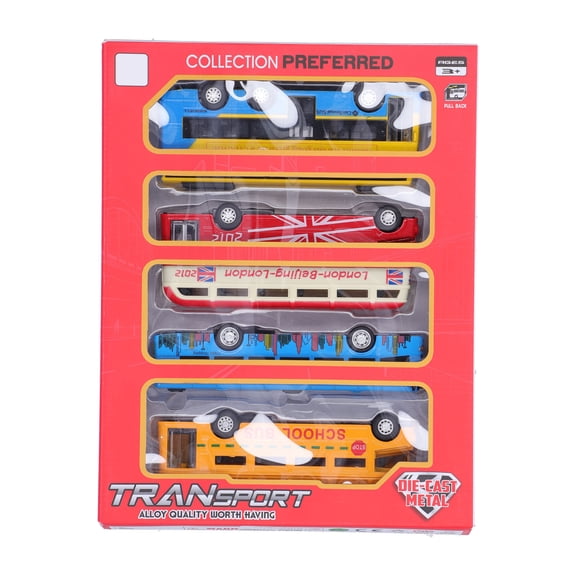 4Pcs Alloy Bus Toys Set Early Educational Pull Back Vehicle Model for Children Gift Toys