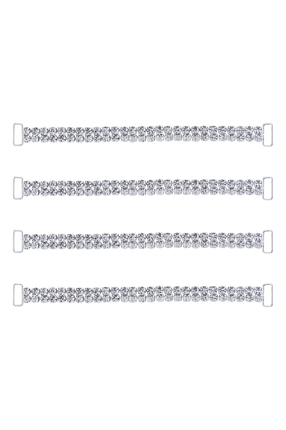 4Pcs Alloy Crystal Glass Rhinestone Connector Charms Rectangle Links Silver 167x10~15x5mm Hole: 4.5x10mm