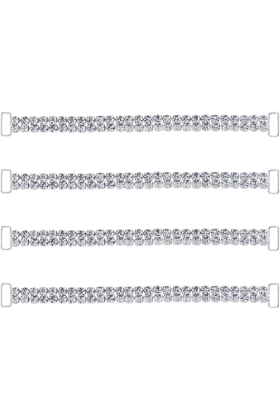 4Pcs Alloy Glass Rhinestone Connector Charms Rectangle Links Silver 167x10~15x5mm Hole: 4.5x10mm