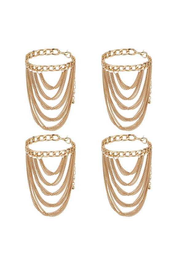 4Pcs Alloy Multi-Layered Chain Tassel High Heel Decor Anklets for Women Golden 9 inch(227mm)