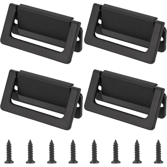 4Pcs Alloy Recessed Pull Handle 2.9x1.5 inch Black Flush Pull Ring Handles with 2Pcs Screw for Sliding Door Cabinet Drawer Wardrobe HandleBlack