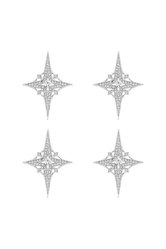 4Pcs Alloy Rhinestone Lapel Pins for Backpack Clothes Star Platinum 47x33.5mm