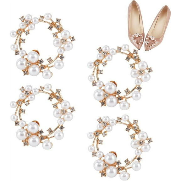 4Pcs Alloy Rhinestone Shoe Decorations with Plastic Imitation Pearl Detachable Shoe Buckle Clips Ring 56x53.5x16mm creative