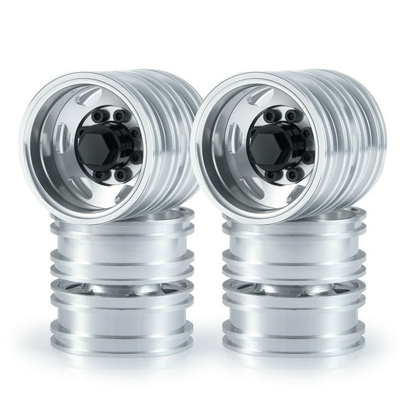 4Pcs Aluminum Alloy Rear Beadlock Wheel Rim Hub for Tamiya 1/14th Scale RC Tractor Truck Trailer Car Upgrade Parts