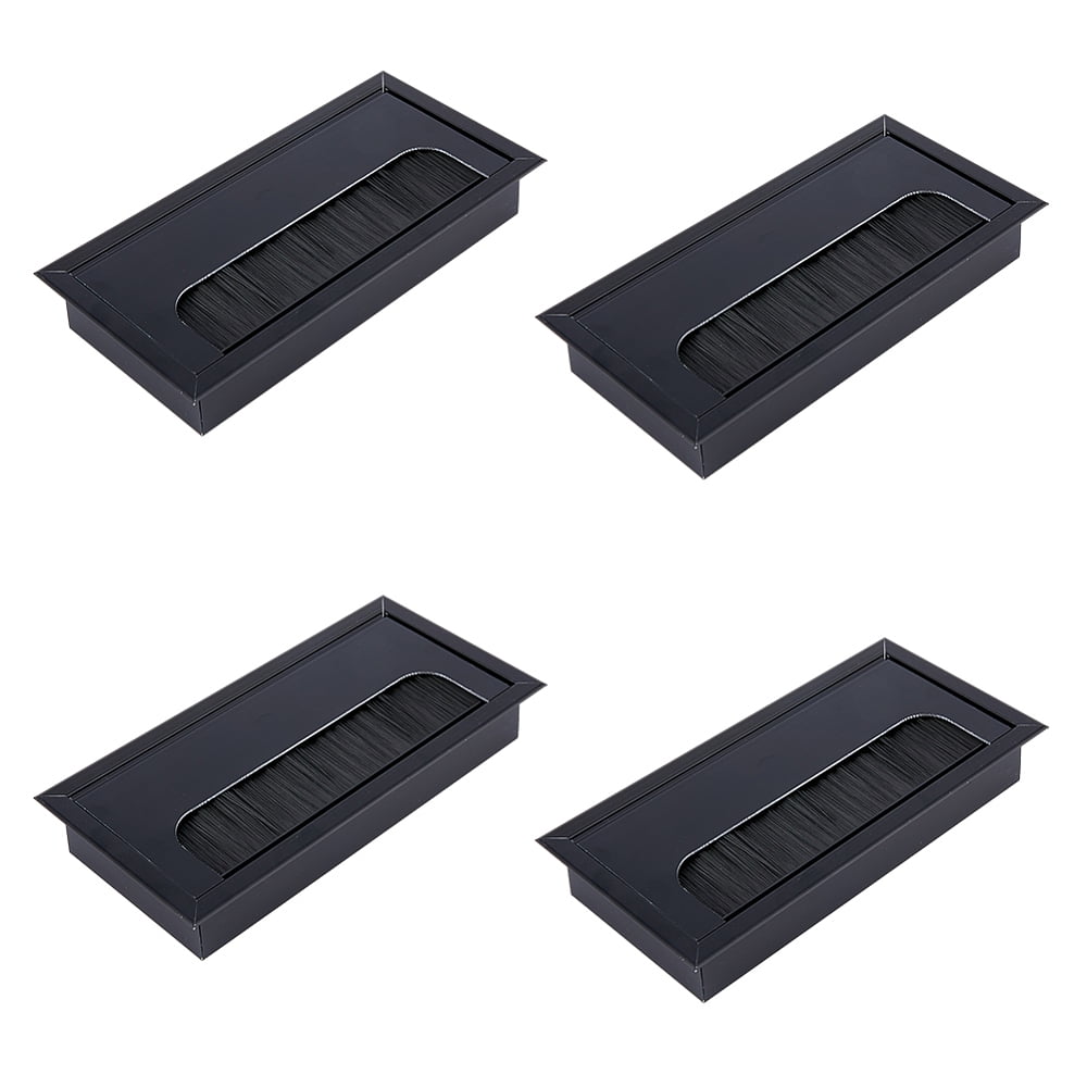 4Pcs Aluminum Cable Grommets Wire Hole Cover with Brush inside for Management of Home Office Computer Desk Rectangle Black 160x80x25mm