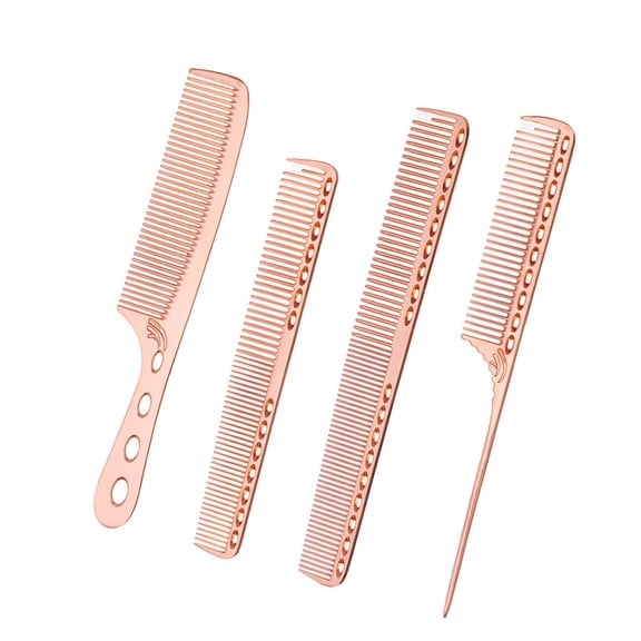 4Pcs Aluminum Hair Combs Set: Long Cutting Comb,Short Styling Comb,Handle Combs,and Tail Comb for Professional Barbers