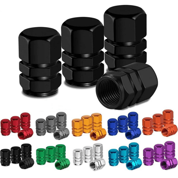 4Pcs Aluminum Tire Stem Valve Caps Wheel Valve Covers Car Dustproof Tire Cap Cover Accessories, 0.6"(H), Inner Diameter 0.3", Universal For SUV, Car, Bike And Motorcycle, Hexagon Shape
