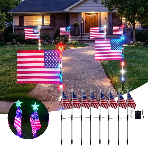 4Pcs American Flag Solar Garden Stake Lights Patriotic Landscape Lighting With Star Top Weatherproof Pathway Lamp For Yard Patio Lawn(Red-68Cm)