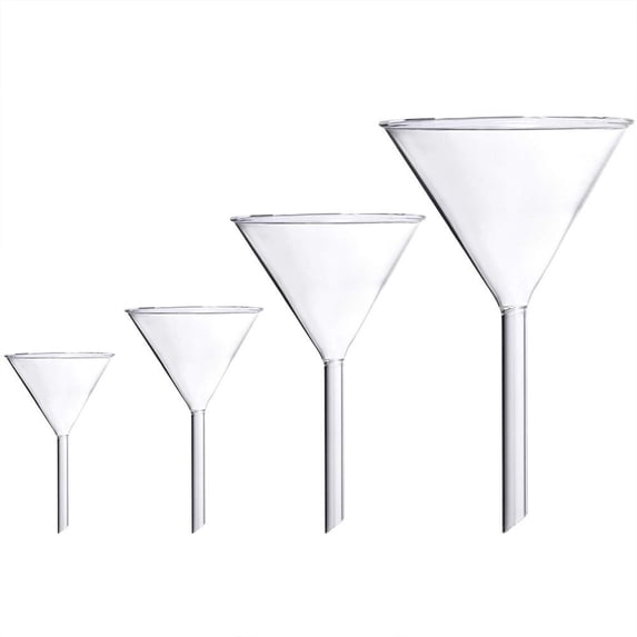4Pcs with Approx. 60° Angle Practical Short Stem Clear Home Kitchen Use Borosilicate Glass Funnels Filling Funnels Glass Funnel Set Laboratory Accessories 4PCS