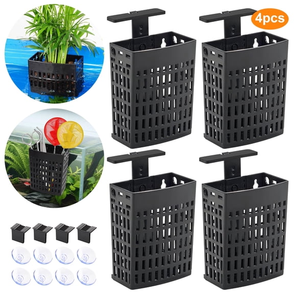 4Pcs Aquarium Plant Basket, EEEkit Fish Tank Hanging Basket Fish Tank Plant Holder with Suction Cups for Plants & Tools