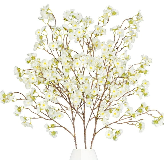 4Pcs Artificial Cherry Blossom Flower, Silk Peach Flowers Fake Plants Arrangement for DIY Garden Home Wedding Party Decor Pink