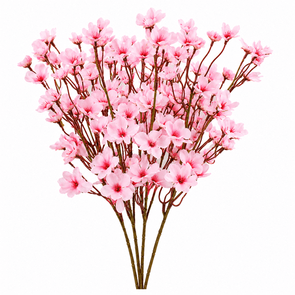 4Pcs Artificial Cherry Blossom Flower, Silk Peach Flowers Fake Plants Arrangement for DIY Garden Home Wedding Party Spring Decor, Pink
