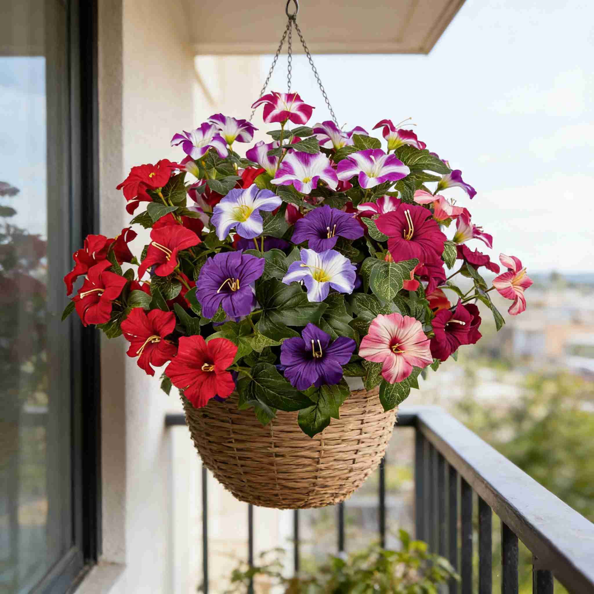 4Pcs Artificial Fake Flowers for Outdoor, 16.54" Faux Silk Petunias Spring Flowers for Indoor Porch Planter Front Door Garden Patio Window Box Home Decor(Mixed Colors)