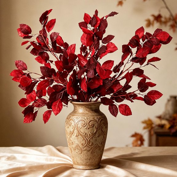 4Pcs Artificial Fall Leaves Stems Fake Beech Leaf Branches