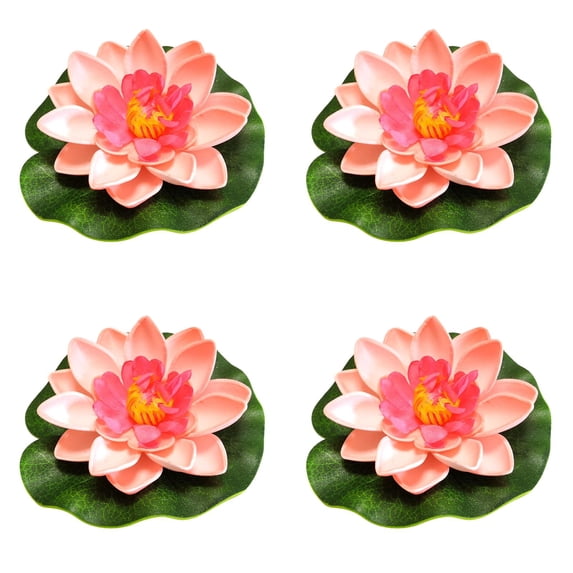 4Pcs Artificial Floating Lotus Flower with Water Lily Pad, Lifelike Pond Pool Lotus Ornaments Realistic Ornament for Home Garden Pond Aquarium Decor, Artificial Plants,3.9 Inch