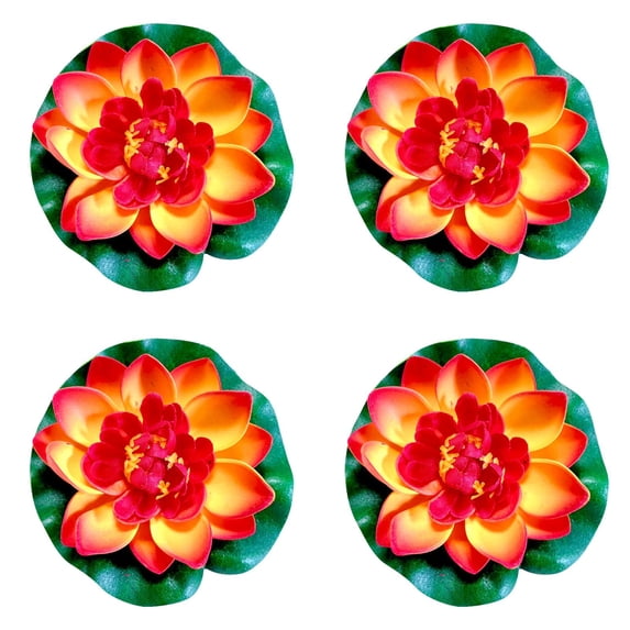 4Pcs Artificial Floating Lotus Flower with Water Lily Pad, Lifelike Pond Pool Lotus Ornaments Realistic Ornament for Home Garden Pond Aquarium Decor, Artificial Plants,3.9 Inch