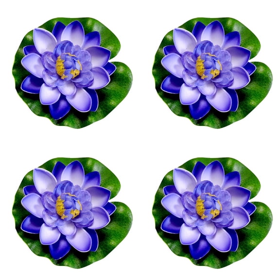4Pcs Artificial Floating Lotus Flower with Water Lily Pad, Lifelike Pond Pool Lotus Ornaments Realistic Ornament for Home Garden Pond Aquarium Decor, Artificial Plants,3.9 Inch