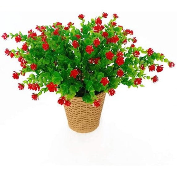 4Pcs Artificial Flowers Outdoor Fake Flowers for Decoration UV Resistant No Fade Faux Plastic Plants Garden Porch Window Box Decor (Red)