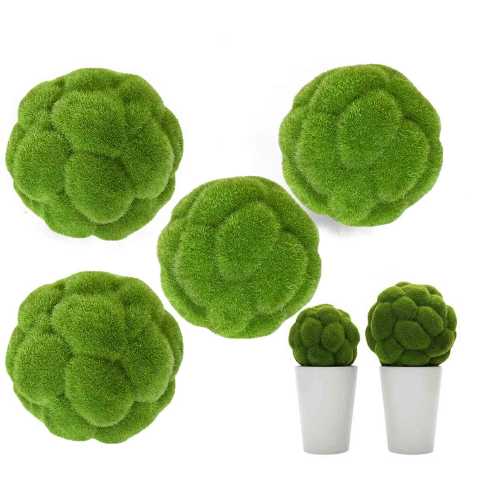 4Pcs Artificial Green Moss Balls, 4" and 4.7" Decorative Spheres for Garden Patio Lawn Wedding Home D Cor Weather-Resistant Simulated Grass Ornaments