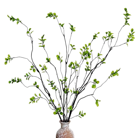 4Pcs Artificial Greenery Stems Plants, 35" Realistic Fake Ficus Twig Branches, Faux Leaf Spary Branches for Vase Filler Home Office Wedding Decoration