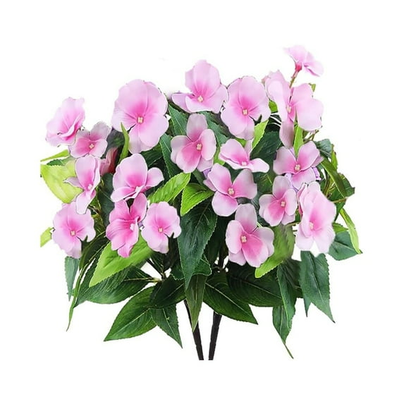 4Pcs Artificial Impatiens Flowers for Outdoors, 15.74" Silk Impatiens Flower Greenery Indoor Garden Light Office Wedding Decor (Pink)